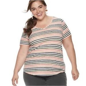Kohl's Evri Everyday Super-soft V-Neck Multi-Striped Women's Tee, Size 3X